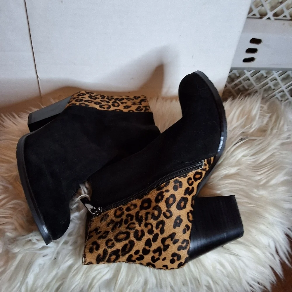 Sacha London Soft Black  & Leopard Ankle Boots 8 - Picture 5 of 12